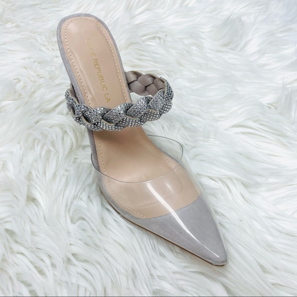 Silver clear rhinestoned braid heel - Picture 3 of 7